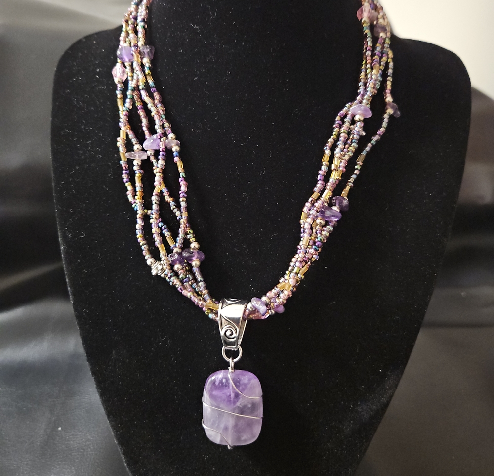 Handcrafted Purple Amethyst Multi-Strand Beaded Necklace